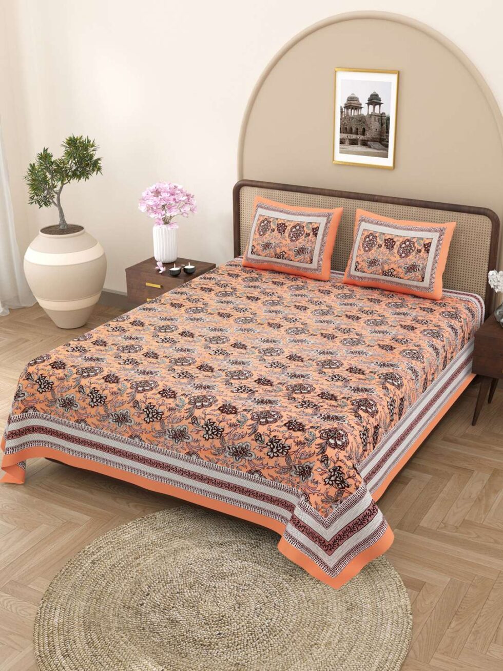 Luxury cotton bedsheet with comfortable weave, perfect for cozy nights and festive bedroom makeovers.