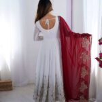 Women's Georgette Embroidery Sequence Work Anarkali Kurti With Dupatta Set - white, M